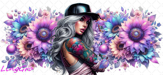 Badass Tattoo Girl 16oz UV DTF TRANSFER Libbey Glass Can Cup Wrap-KA-267