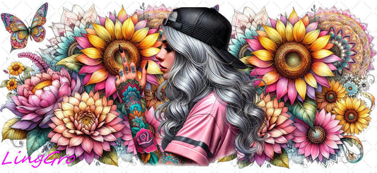 Badass Tattoo Girl 16oz UV DTF TRANSFER Libbey Glass Can Cup Wrap-KA-268