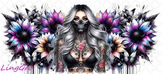 Badass Tattoo Girl 16oz UV DTF TRANSFER Libbey Glass Can Cup Wrap-KA-272