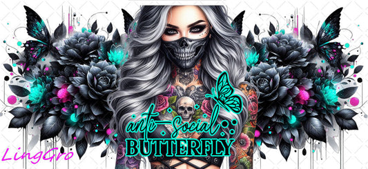 Badass Tattoo Girl 16oz UV DTF TRANSFER Libbey Glass Can Cup Wrap-KA-275