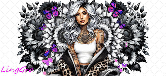 Badass Tattoo Girl 16oz UV DTF TRANSFER Libbey Glass Can Cup Wrap-KA-277