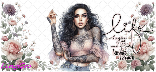 Badass Tattoo Girl 16oz UV DTF TRANSFER Libbey Glass Can Cup Wrap-KA-278