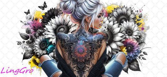 Badass Tattoo Girl 16oz UV DTF TRANSFER Libbey Glass Can Cup Wrap-KA-281