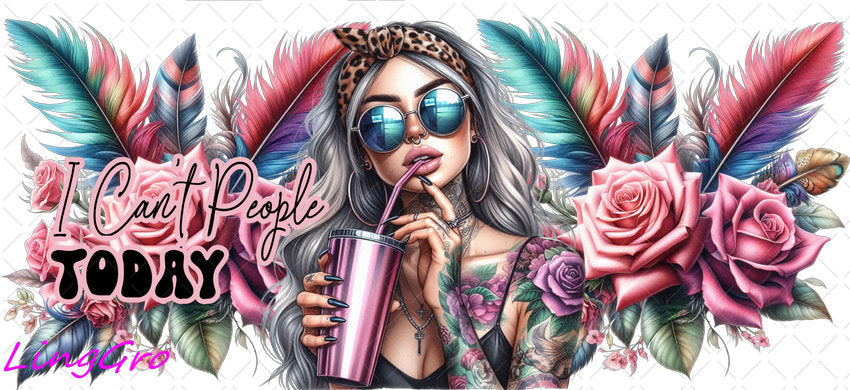 Badass Tattoo Girl 16oz UV DTF TRANSFER Libbey Glass Can Cup Wrap-KA-285