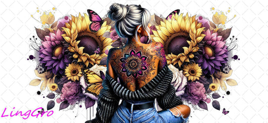 Badass Tattoo Girl 16oz UV DTF TRANSFER Libbey Glass Can Cup Wrap-KA-287