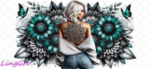 Badass Tattoo Girl 16oz UV DTF TRANSFER Libbey Glass Can Cup Wrap-KA-289