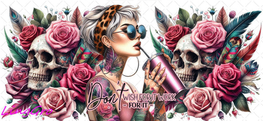 Badass Tattoo Girl 16oz UV DTF TRANSFER Libbey Glass Can Cup Wrap-KA-290