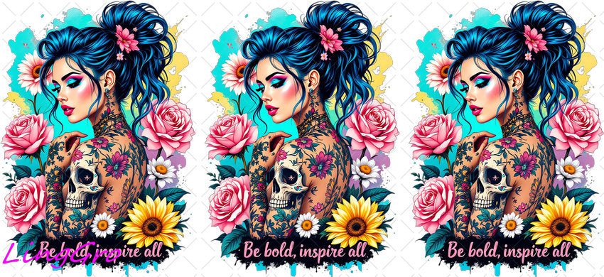 Badass Tattoo Girl 16oz UV DTF TRANSFER Libbey Glass Can Cup Wrap-KA-294
