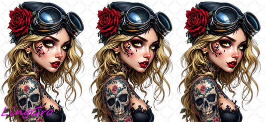 Badass Tattoo Girl 16oz UV DTF TRANSFER Libbey Glass Can Cup Wrap-KA-295