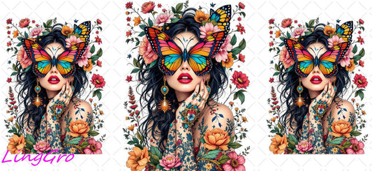 Badass Tattoo Girl 16oz UV DTF TRANSFER Libbey Glass Can Cup Wrap-KA-301