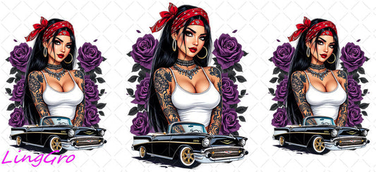 Badass Tattoo Girl 16oz UV DTF TRANSFER Libbey Glass Can Cup Wrap-KA-303