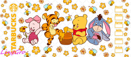 Disney Winnie The Pooh 16oz UV DTF TRANSFER Libbey Glass Can Cup Wrap KA-3049