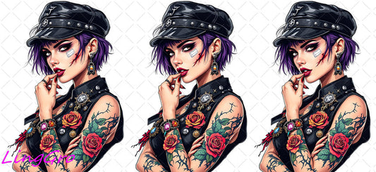 Badass Tattoo Girl 16oz UV DTF TRANSFER Libbey Glass Can Cup Wrap-KA-314