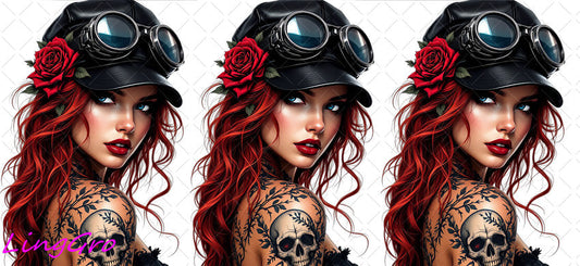 Badass Tattoo Girl 16oz UV DTF TRANSFER Libbey Glass Can Cup Wrap-KA-321