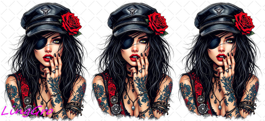 Badass Tattoo Girl 16oz UV DTF TRANSFER Libbey Glass Can Cup Wrap-KA-323