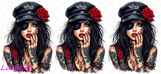 Badass Tattoo Girl 16oz UV DTF TRANSFER Libbey Glass Can Cup Wrap-KA-323