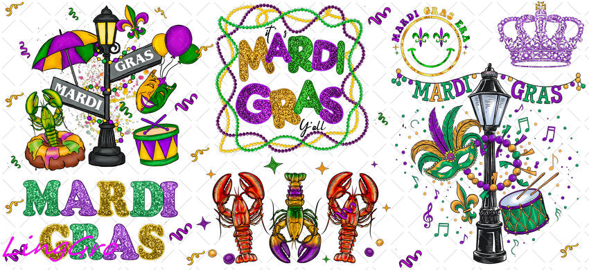 Mardi Gras 16oz UV DTF TRANSFER Libbey Glass Can Cup Wrap-KA-3317