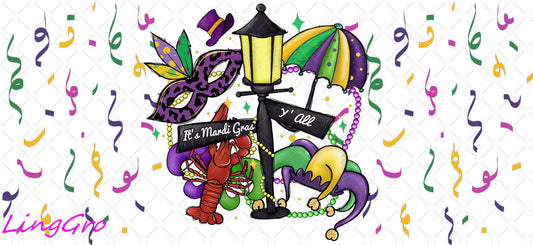 Mardi Gras 16oz UV DTF TRANSFER Libbey Glass Can Cup Wrap-KA-3336