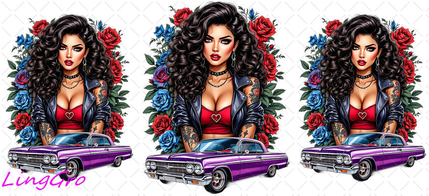 Badass Tattoo Girl 16oz UV DTF TRANSFER Libbey Glass Can Cup Wrap-KA-334