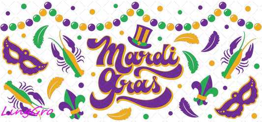 Mardi Gras 16oz UV DTF TRANSFER Libbey Glass Can Cup Wrap-KA-3381