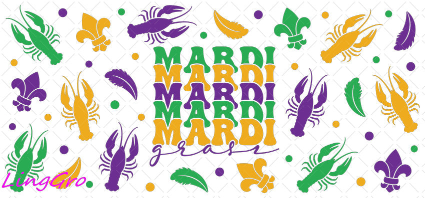 Mardi Gras 16oz UV DTF TRANSFER Libbey Glass Can Cup Wrap-KA-3382