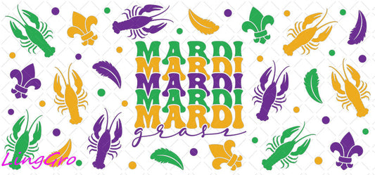 Mardi Gras 16oz UV DTF TRANSFER Libbey Glass Can Cup Wrap-KA-3382