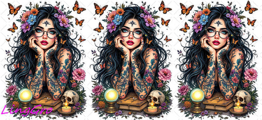 Badass Tattoo Girl 16oz UV DTF TRANSFER Libbey Glass Can Cup Wrap-KA-338