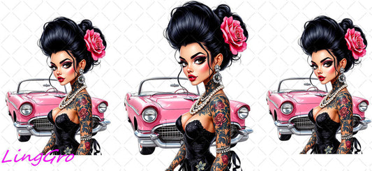 Badass Tattoo Girl 16oz UV DTF TRANSFER Libbey Glass Can Cup Wrap-KA-339