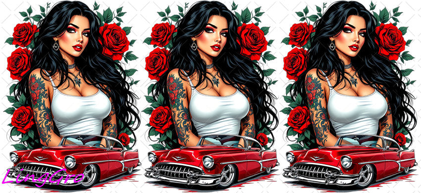 Badass Tattoo Girl 16oz UV DTF TRANSFER Libbey Glass Can Cup Wrap-KA-347