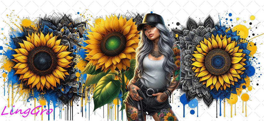 Badass Tattoo Girl 16oz UV DTF TRANSFER Libbey Glass Can Cup Wrap-KA-363
