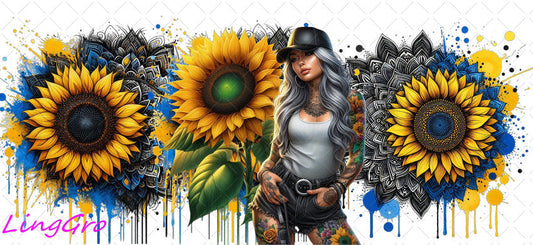 Badass Tattoo Girl 16oz UV DTF TRANSFER Libbey Glass Can Cup Wrap-KA-363