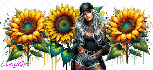 Badass Tattoo Girl 16oz UV DTF TRANSFER Libbey Glass Can Cup Wrap-KA-366