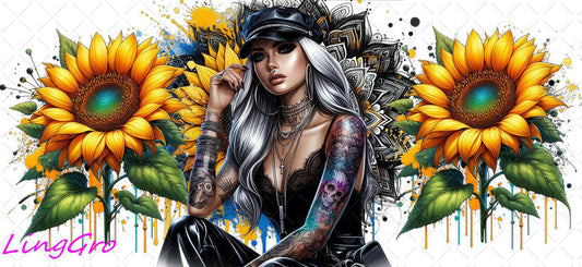 Badass Tattoo Girl 16oz UV DTF TRANSFER Libbey Glass Can Cup Wrap-KA-367