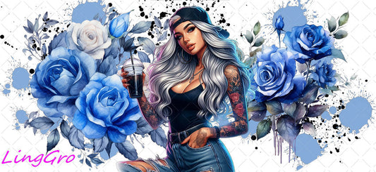 Badass Tattoo Girl 16oz UV DTF TRANSFER Libbey Glass Can Cup Wrap-KA-370