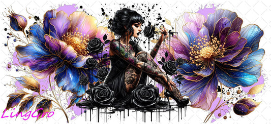 Badass Tattoo Girl 16oz UV DTF TRANSFER Libbey Glass Can Cup Wrap-KA-374