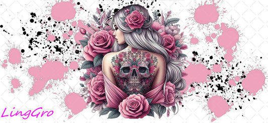 Badass Tattoo Girl 16oz UV DTF TRANSFER Libbey Glass Can Cup Wrap-KA-377