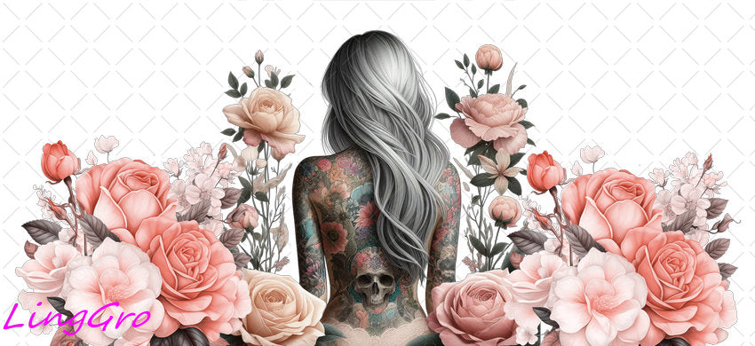 Badass Tattoo Girl 16oz UV DTF TRANSFER Libbey Glass Can Cup Wrap-KA-382