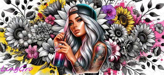 Badass Tattoo Girl 16oz UV DTF TRANSFER Libbey Glass Can Cup Wrap-KA-386