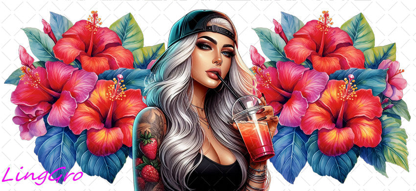 Badass Tattoo Girl 16oz UV DTF TRANSFER Libbey Glass Can Cup Wrap-KA-387