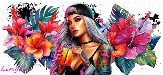 Badass Tattoo Girl 16oz UV DTF TRANSFER Libbey Glass Can Cup Wrap-KA-388