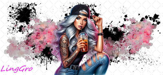 Badass Tattoo Girl 16oz UV DTF TRANSFER Libbey Glass Can Cup Wrap-KA-389