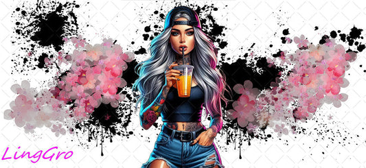 Badass Tattoo Girl 16oz UV DTF TRANSFER Libbey Glass Can Cup Wrap-KA-390