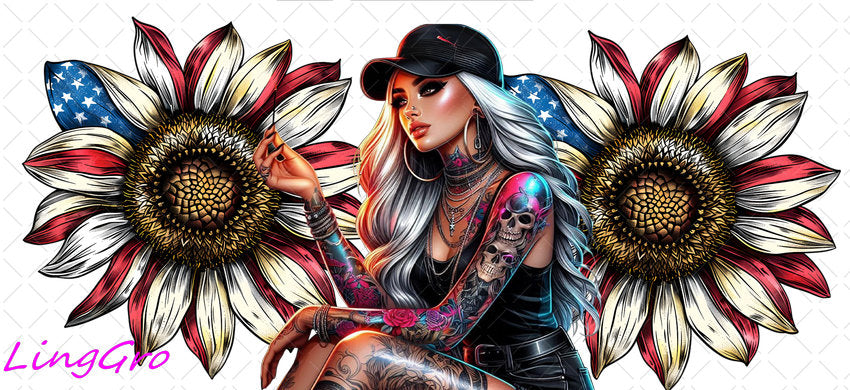 Badass Tattoo Girl 16oz UV DTF TRANSFER Libbey Glass Can Cup Wrap-KA-401
