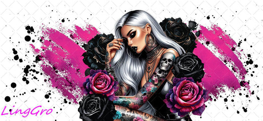 Badass Tattoo Girl 16oz UV DTF TRANSFER Libbey Glass Can Cup Wrap-KA-404