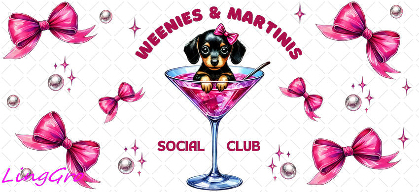 Weenies & Martinis 16oz UV DTF TRANSFER Libbey Glass Can Cup Wrap KA-4074