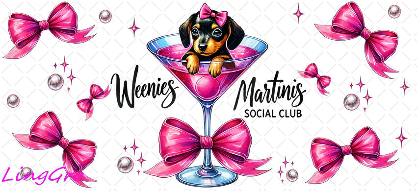 Weenies & Martinis 16oz UV DTF TRANSFER Libbey Glass Can Cup Wrap KA-4075