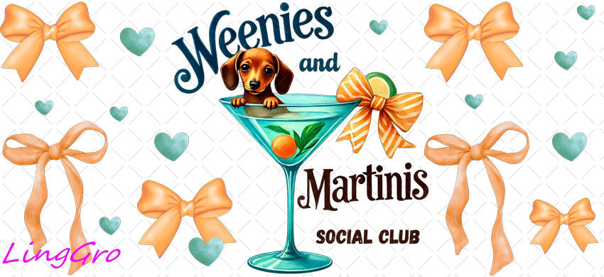Weenies & Martinis 16oz UV DTF TRANSFER Libbey Glass Can Cup Wrap KA-4077