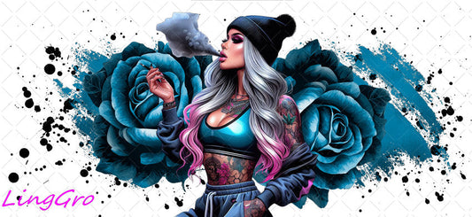Badass Tattoo Girl 16oz UV DTF TRANSFER Libbey Glass Can Cup Wrap-KA-407