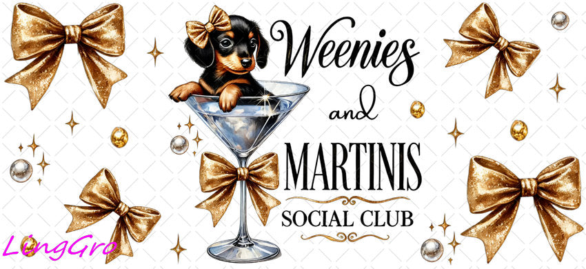 Weenies & Martinis 16oz UV DTF TRANSFER Libbey Glass Can Cup Wrap KA-4080