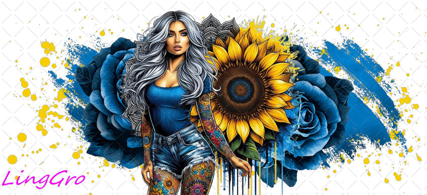 Badass Tattoo Girl 16oz UV DTF TRANSFER Libbey Glass Can Cup Wrap-KA-409